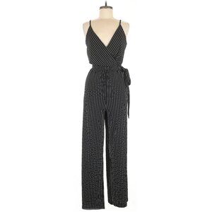 Kaileigh Pinstripe Sleeveless Wrap Jumpsuit 3XL Black & White Striped Midi